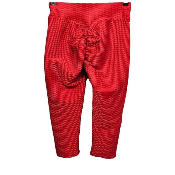 💥Honeycomb Butt Lifted Activewear Red Capris Leggings - Picture 4 of 4